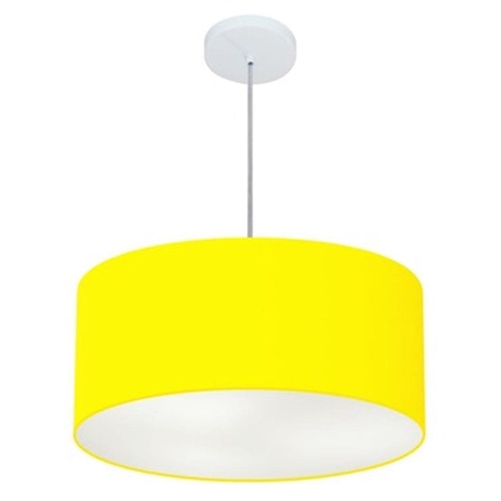 Lustre Pendente Cilíndrico Md-4049 Cúpula em Tecido 50x21cm Amarelo - Bivolt