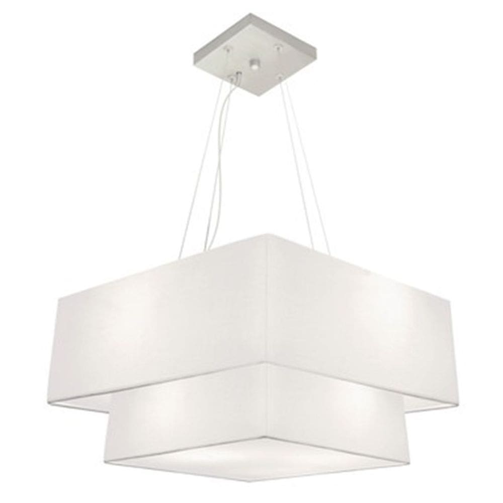Lustre Pendente Duplo Quadrado Vivare Md-4066 Cúpula em Tecido 50x35cm Branco - Bivolt