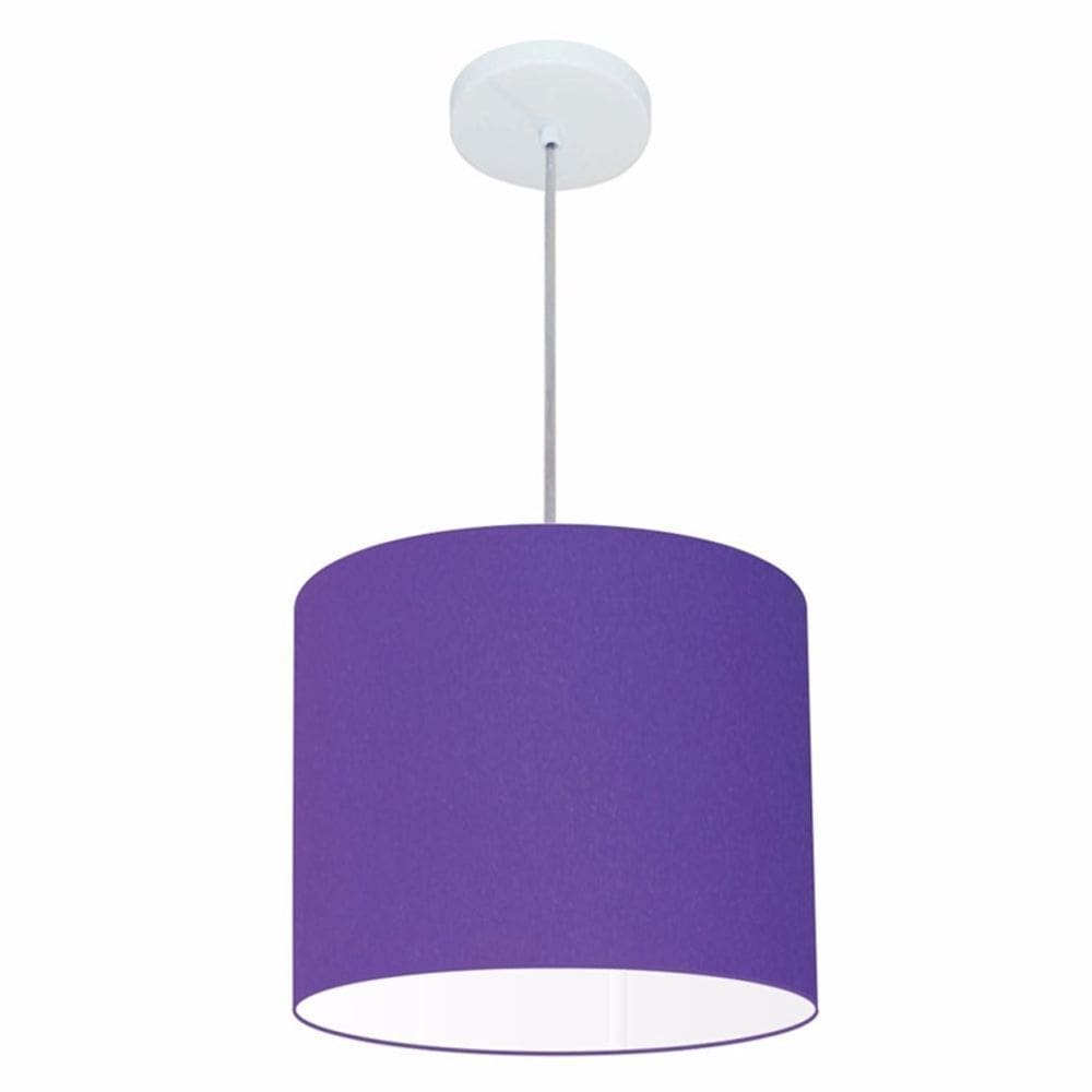 Lustre Pendente Cilíndrico Md-4143 Cúpula em Tecido 35x25cm Roxo - Bivolt