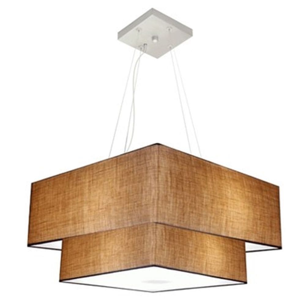 Lustre Pendente Duplo Quadrado Vivare Md-4066 Cúpula em Tecido 50x35cm Palha - Bivolt