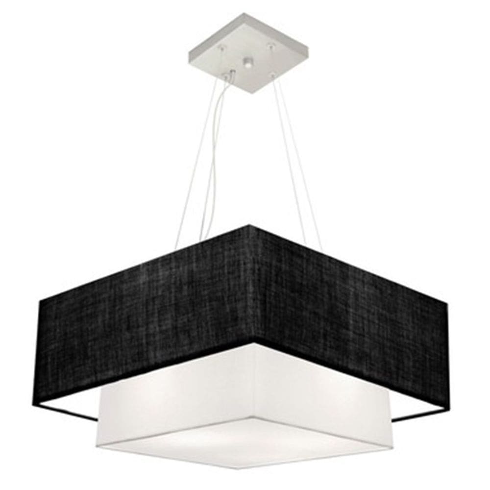 Lustre Pendente Duplo Quadrado Vivare Md-4066 Cúpula em Tecido 50x35cm Preto / Branco - Bivolt