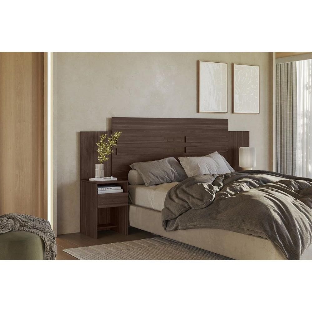 Painel Cama Box Madeirado Casal Triunfo c/ 2 Mesas e 2 Gavetas Cafe Touch - Demóbile