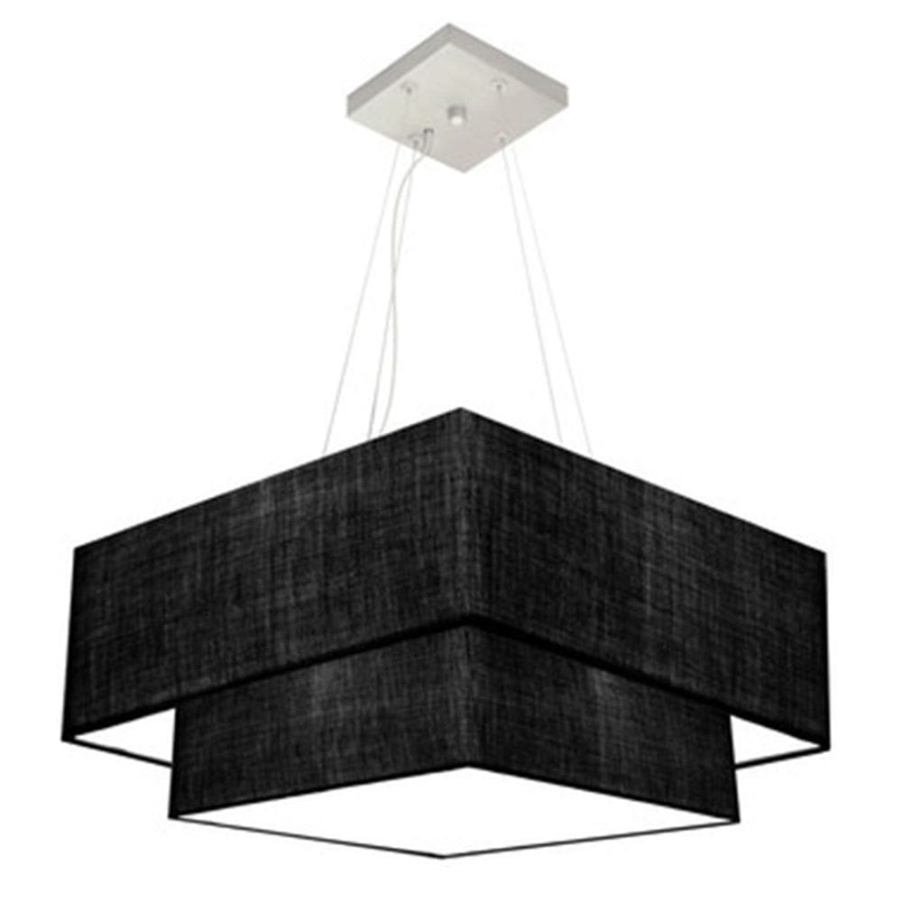 Lustre Pendente Duplo Quadrado Vivare Md-4066 Cúpula em Tecido 50x35cm Preto - Bivolt