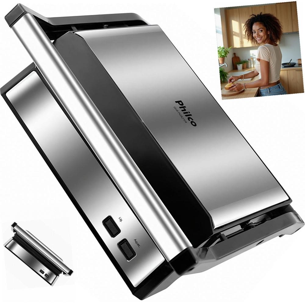 Grill Philco PGR21PI 1000W Grelha Sanduíches 2 em 1 Placas Onduladas Antiaderente Maxx Clean