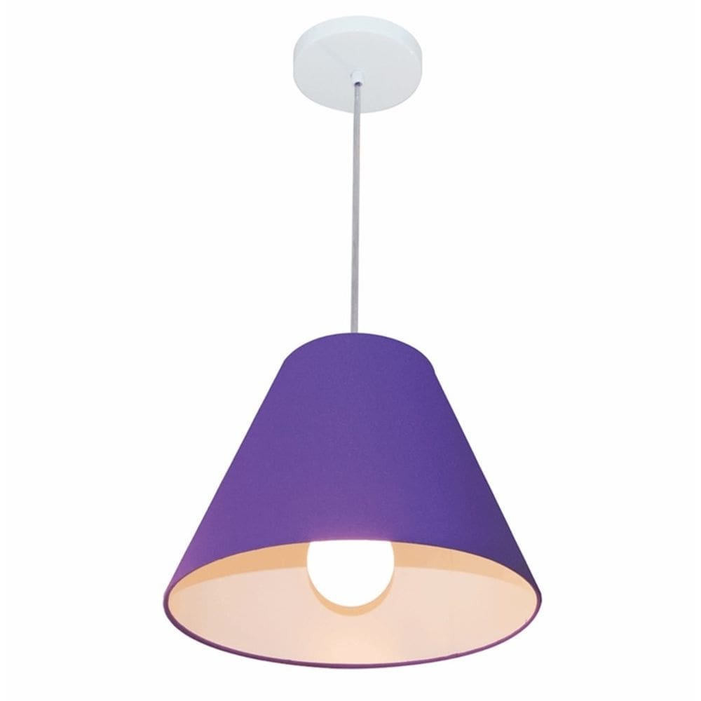 Lustre Pendente Cone Md-4028 Cúpula em Tecido 25/30x12cm Roxo - Bivolt