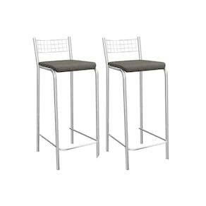 Kit 2 Banquetas Sala Jantar Gênova 2B705CR Aço 2 Un Cromado/Linho Escuro - Kappesberg