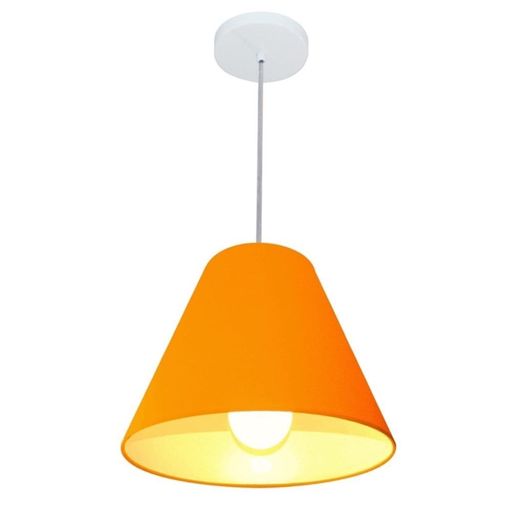 Lustre Pendente Cone Md-4028 Cúpula em Tecido 25/30x12cm Laranja - Bivolt