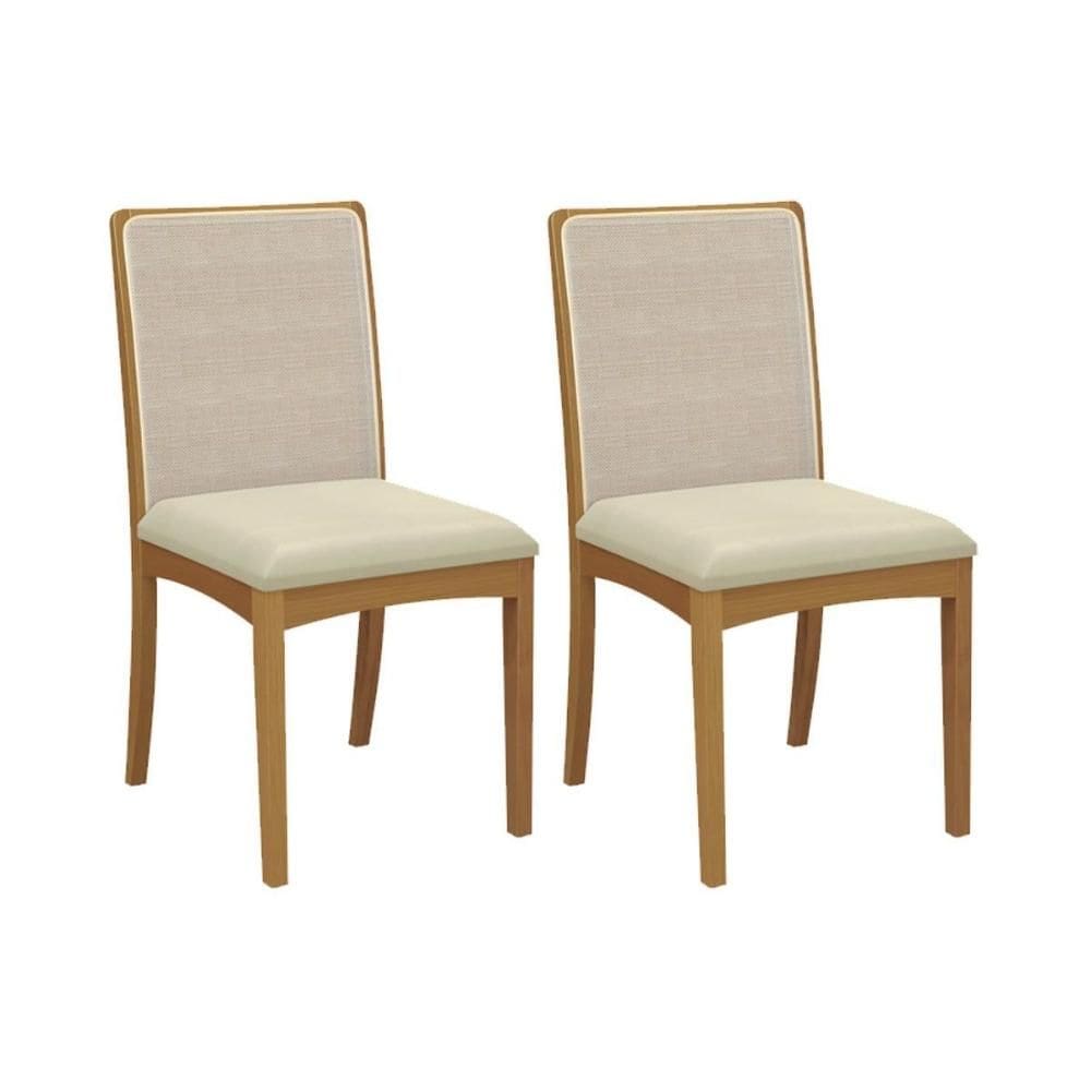 Kit 2 Cadeiras Sala Jantar Lara 2CMM007CA Premium Madeira Maciça 2 Un Carvalho/Linho Bege Argila/Tela Bege - Kappesberg