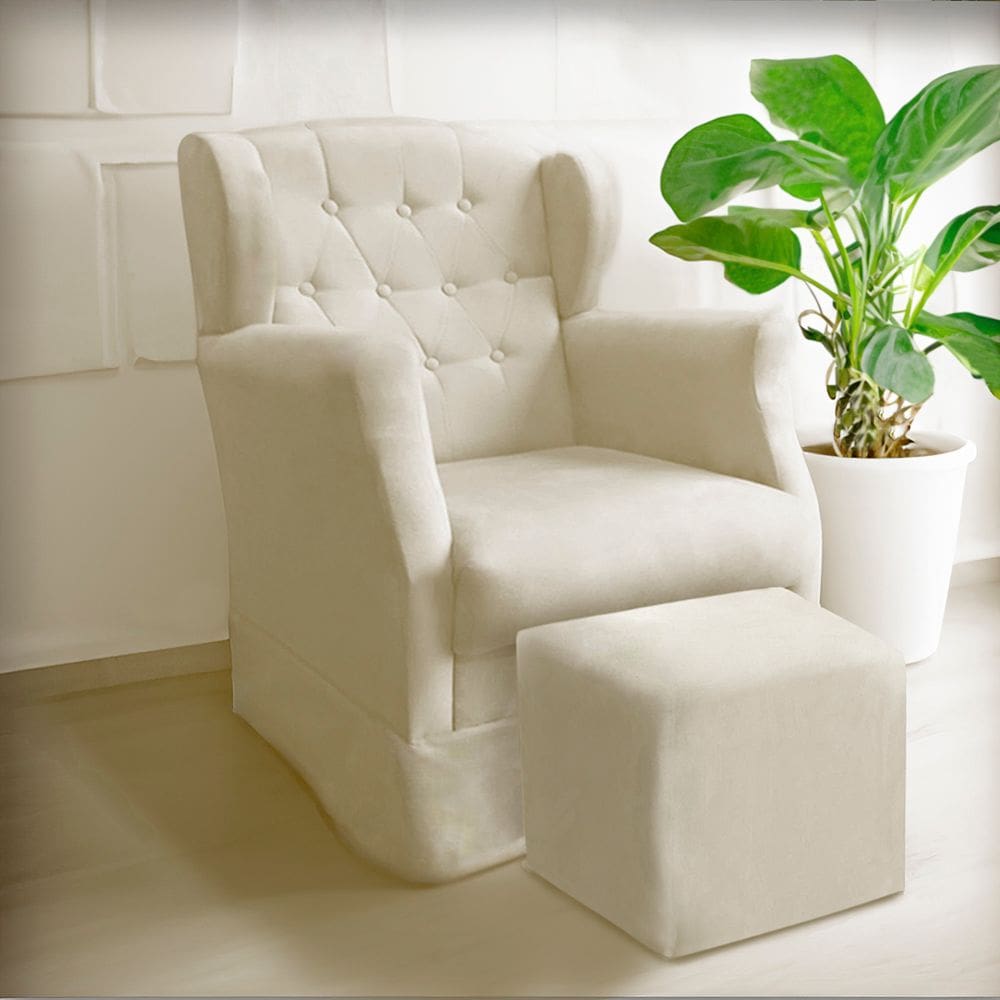 Poltrona Amamentação Balanço Descanso Manu Com Puff Suede