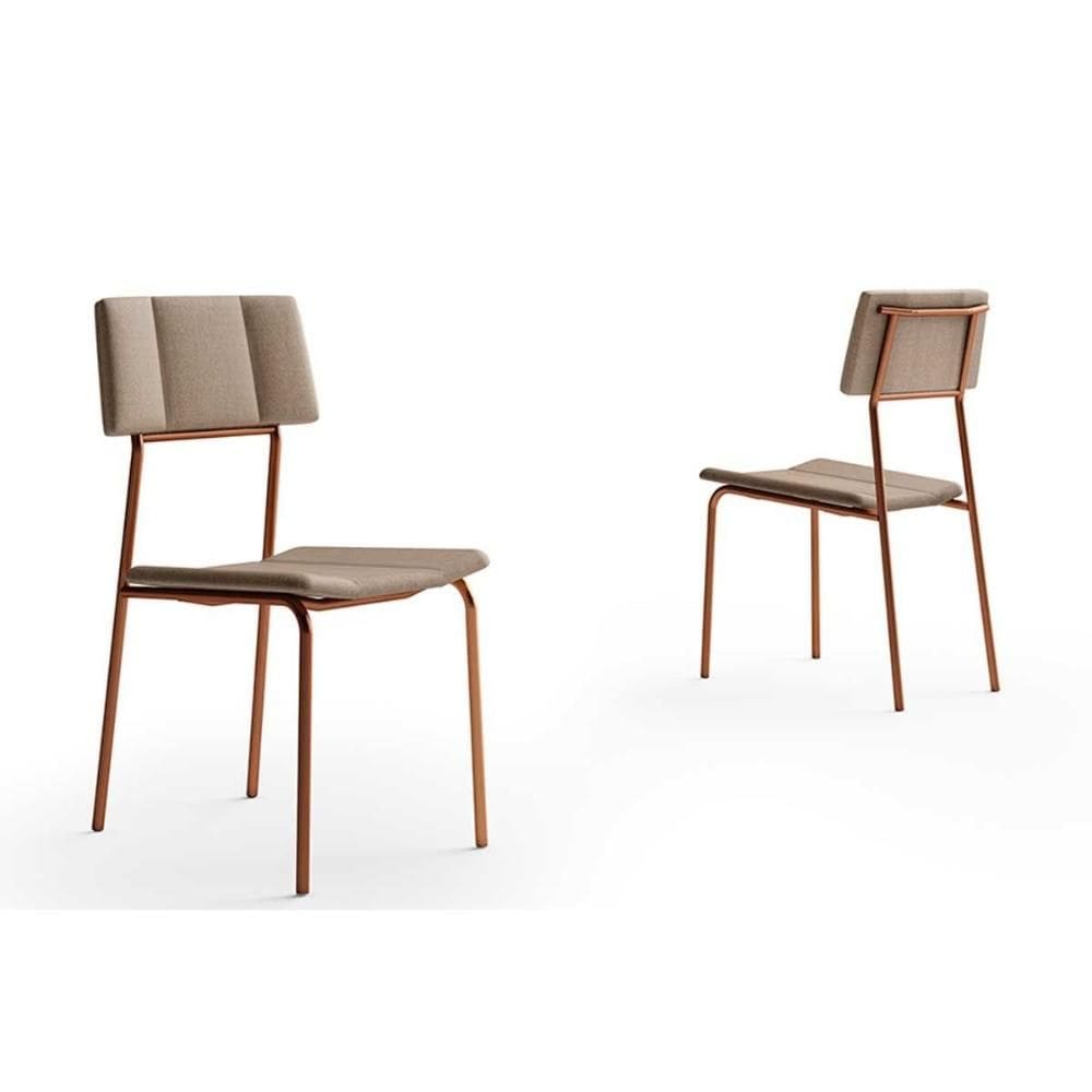 Kit 2 Cadeiras Sala Jantar Lou 1742 Aço 2 Uni Rose/Linho Areia - Carraro