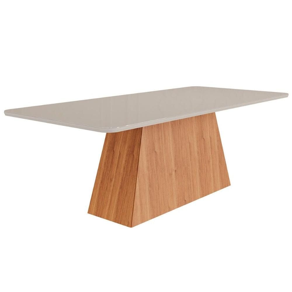 Mesa p/ Cozinha Helena c/ Tampo Madeirado c/ Vidro 210x100cm Cinamomo/Off White - Cimol