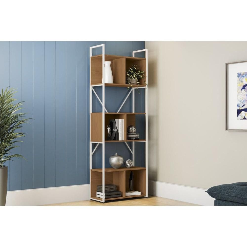 Estante de Livros Industrial Alta LI014 c/ 6 Nichos 72x202cm Canela/Branco - Kappesberg