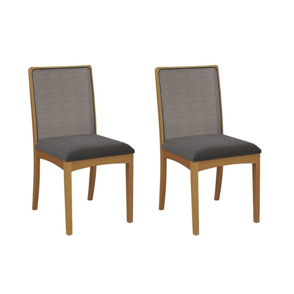 Kit 2 Cadeiras Sala Jantar Lara 2CMM009CA Premium Madeira Maciça 2 Un Carvalho/Boucle Grafite/Tela Grafite - Kappesberg