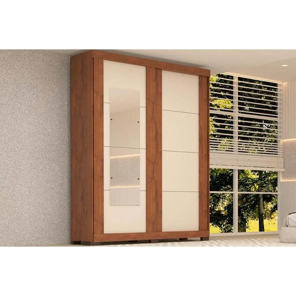 Guarda Roupa Casal 2 Portas de Correr e 2 Gavetas c/ Espelho Helena Flex Cinamomo/Cinamomo ou Off White - ACP