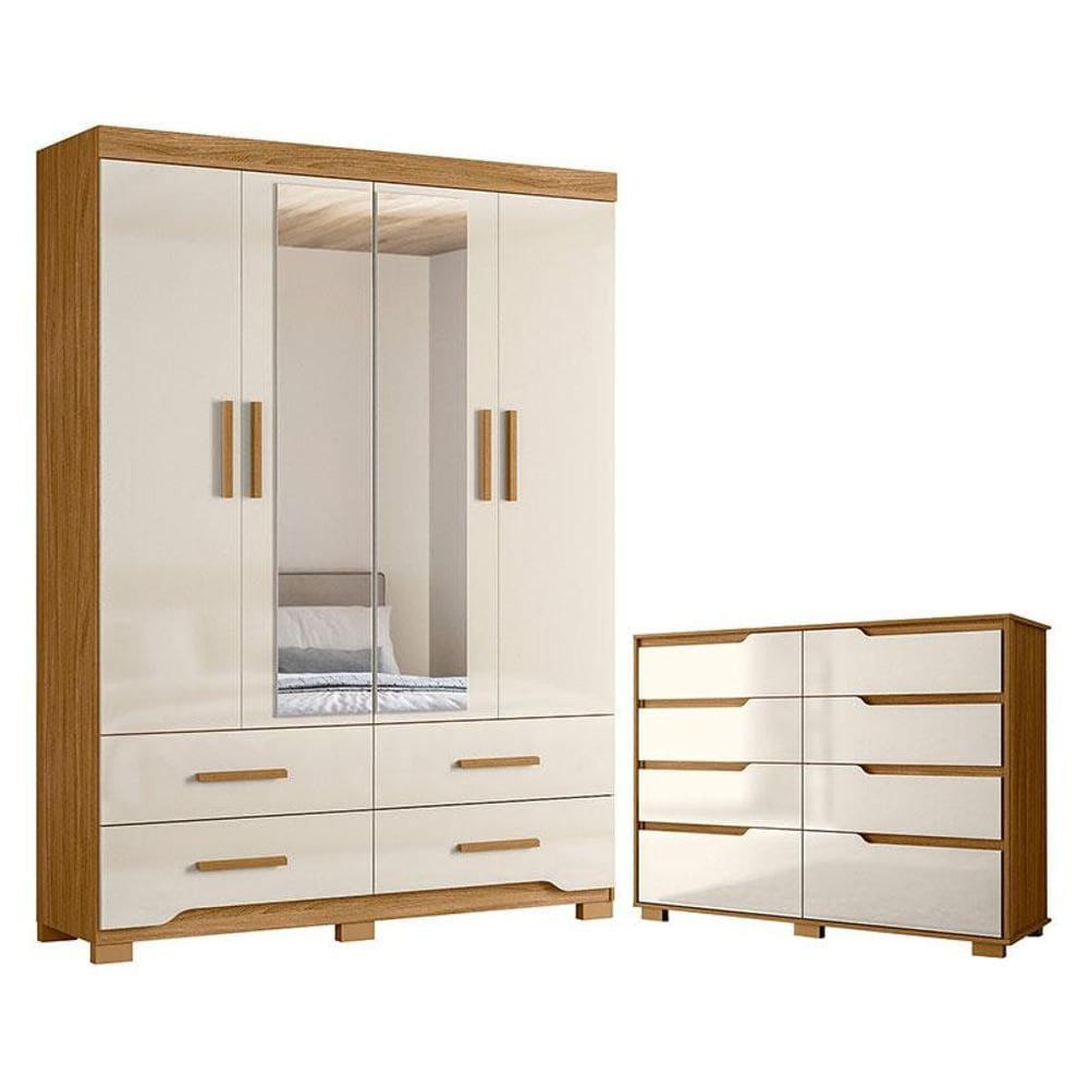 Guarda Roupa Solteiro Miami e Cômoda Georgia Freijó Off White - Moval