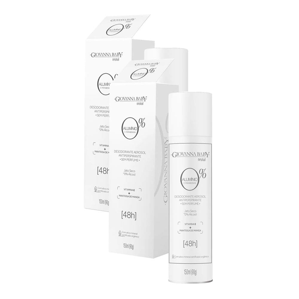 Kit 2 Desodorante Giovanna Baby Neutral Aerossol 0% Alumínio Antiperspirante 48h 150ml