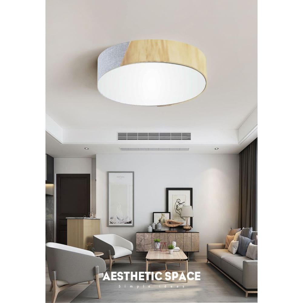 Plafon Luminária de teto decorativa para casa, MD-3076 nórdicas em tecido e madeira 3 lâmpadas com difusor em poliestireno