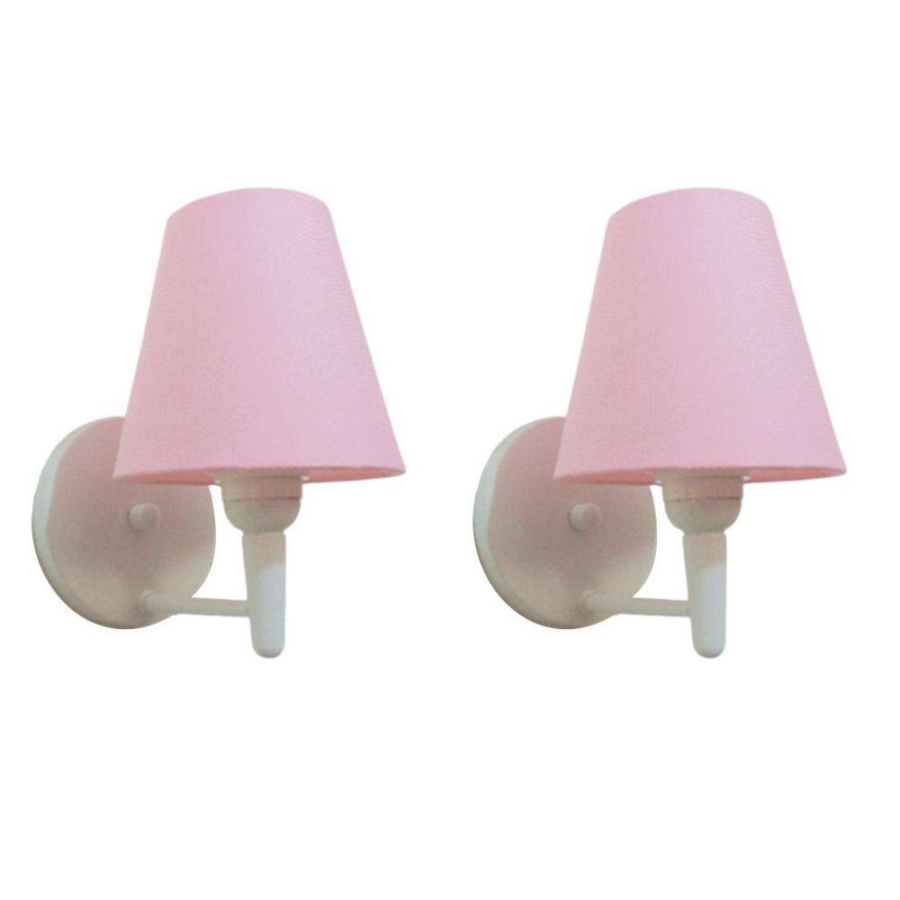 Kit/2 Arandela Cone Md-2004 Base Branco Cúpula em Tecido 14/14x07cm Rosa Tela - Bivolt