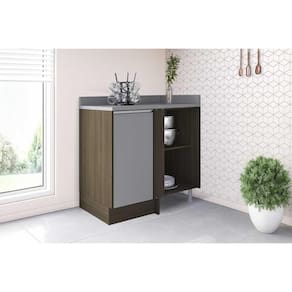 Gabinete de Cozinha Modulado c/ Tampo Campanele c/ 1 Porta 90cm Castanho/Cinza - Politorno