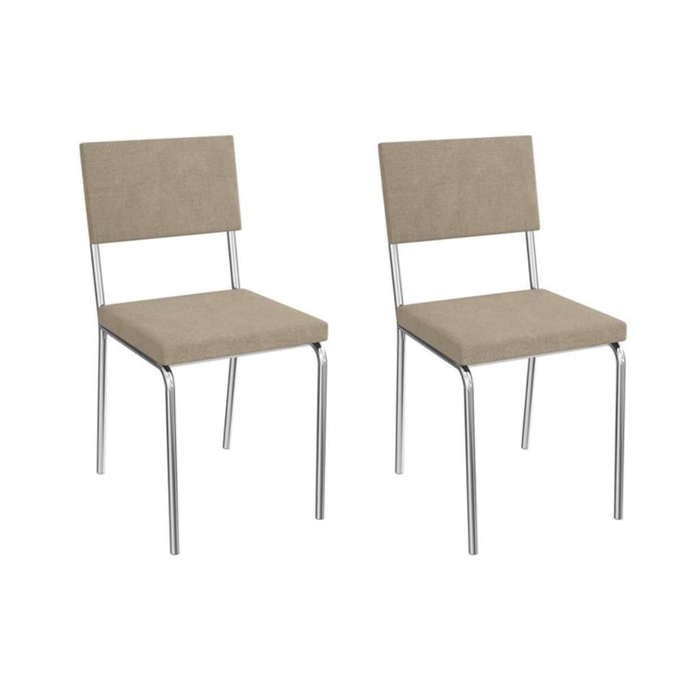 Kit 2 Cadeiras de Cozinha Zaria 2C128CR Aço 2 Un Cromado/Linho Bege Fendi - Kappesberg