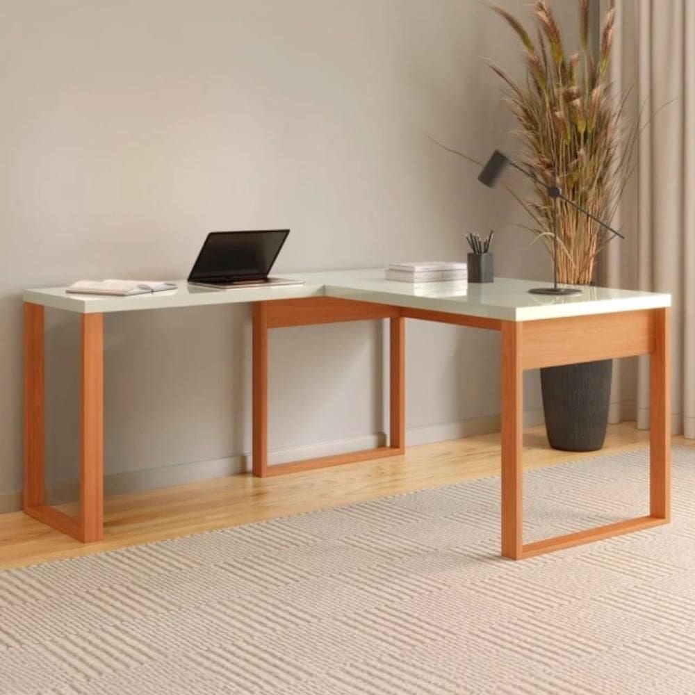 Mesa para Escritório de Canto 135x158cm MDF Off White Freijó Dalla Costa