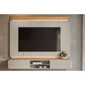 Home p/ TV até 75 Pol Zurique c/ 2 Porta e 1 Prateleira 200x173cm Tauari/Off White Brilho - Linea Brasil