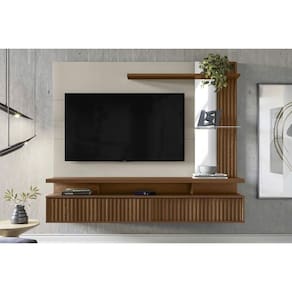 Painel Quarto p/ TV até 60 Pol Maragogi c/ 2 Porta e 2 Prateleiras 182x154cm Freijó/Off White - Linea Brasil