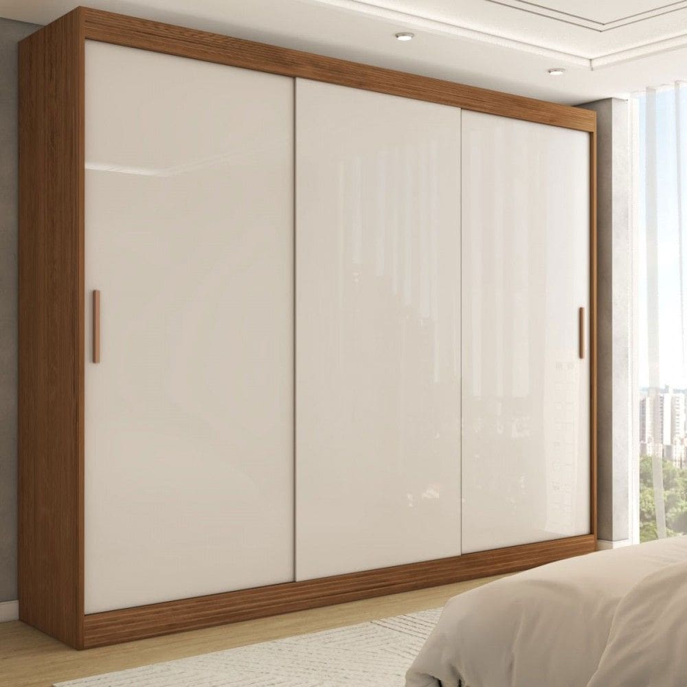 Guarda-Roupa Casal Harvard 3 Portas 2 Gavetas 100% Mdf Off White/Nogueira - Panorama Móveis