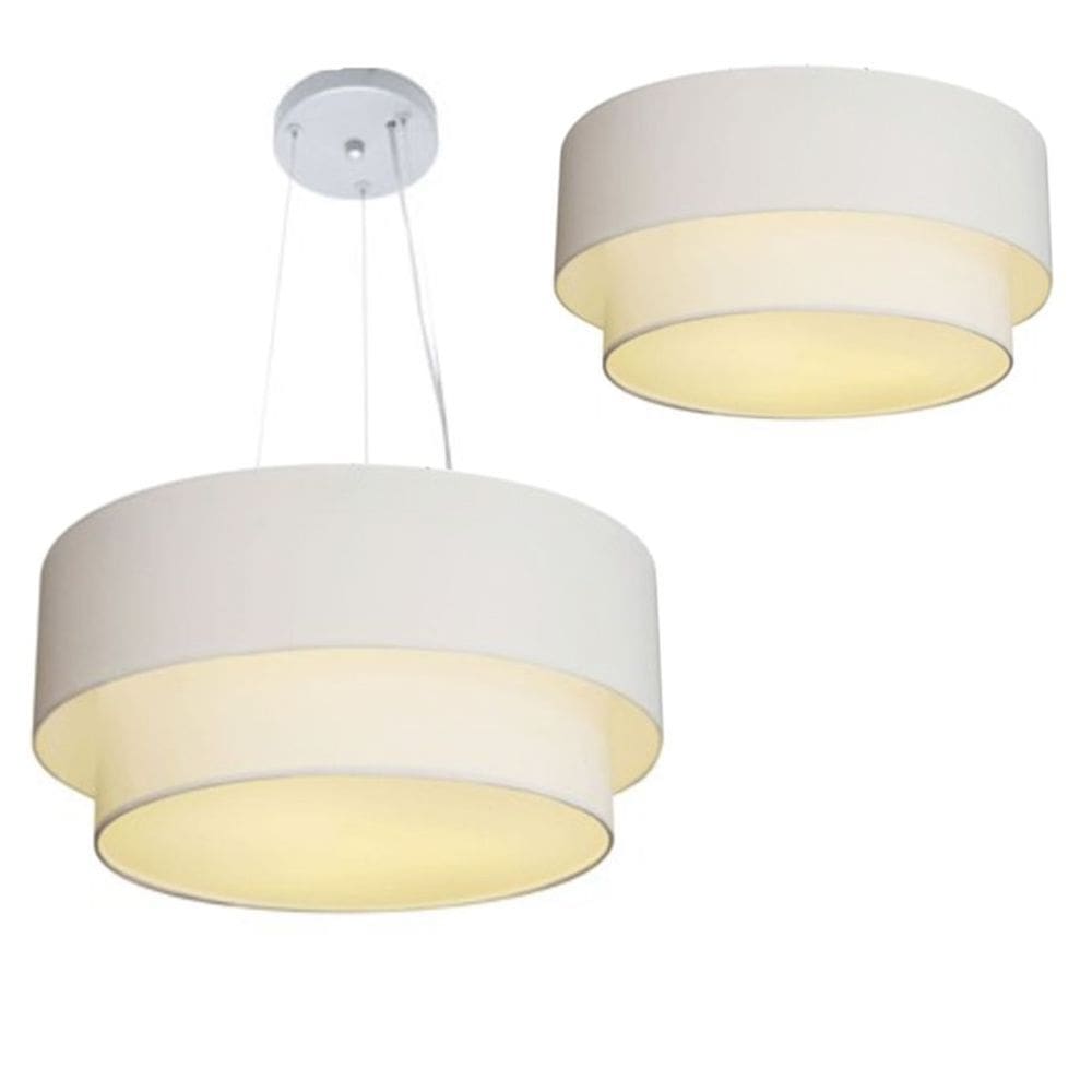 Plafon e Pendente Duplo Cilíndrico Vivare Md- 3017 e Md-4061 Cúpula em Tecido 50x40cm  Branco - Bivolt