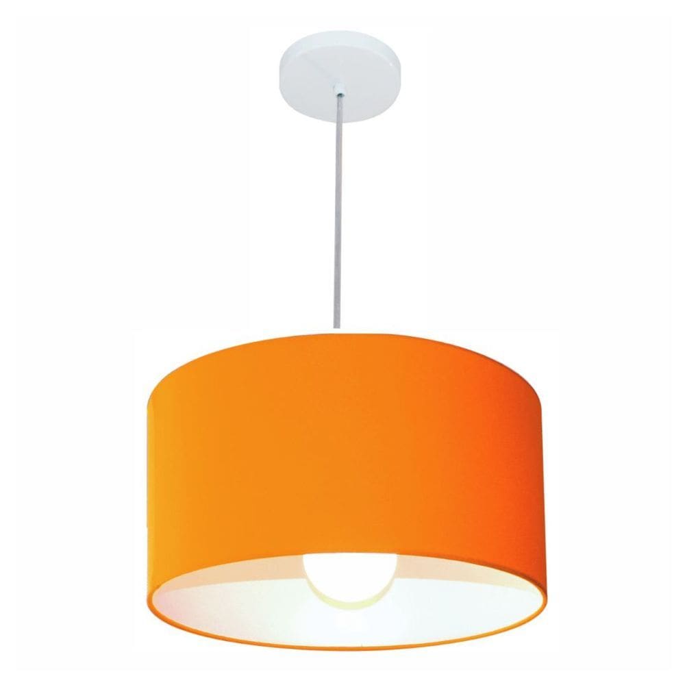 Lustre Pendente Cilíndrico Md-4146 Cúpula em Tecido 40x30cm Laranja - Bivolt