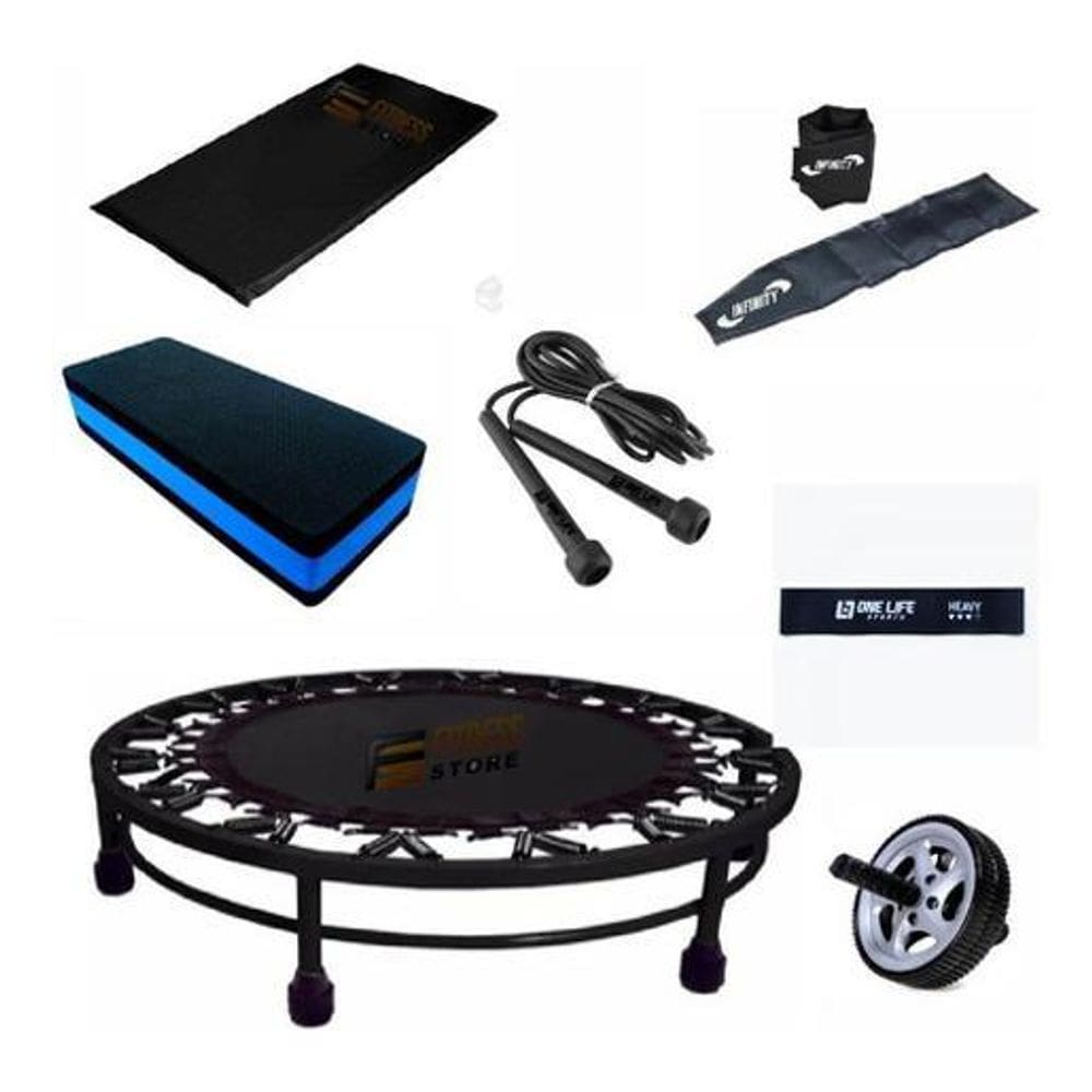 Kit Aeróbico Mini Jump+Colchonete+Corda+Caneleira6+Step