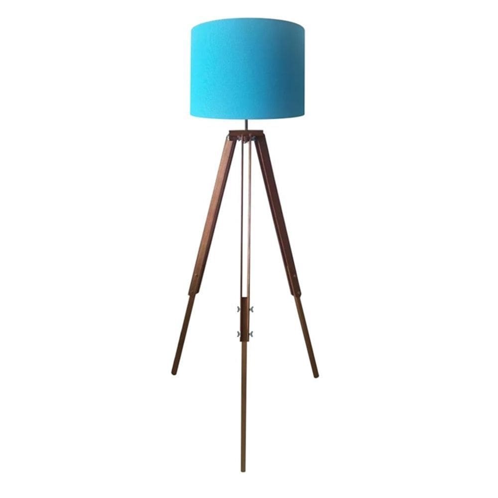Luminaria Chao Tripe Madeira Md-2018 Cúpula em Tecido 40x30cm Azul Turquesa - Bivolt