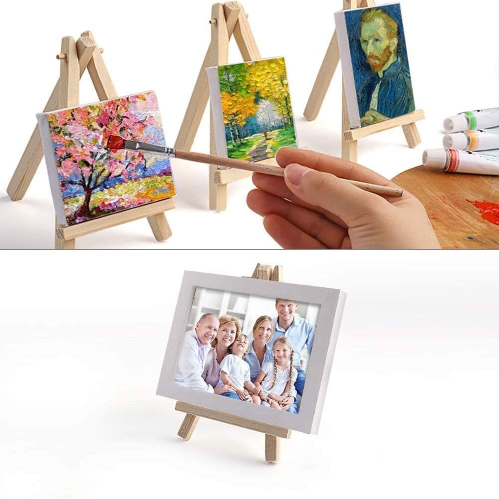 10 Mini telas para Pintura e cavaletes, Conjunto de pintura de mini tela inclui telas brancas 10 x 10 , mini cavaletes de madeira.