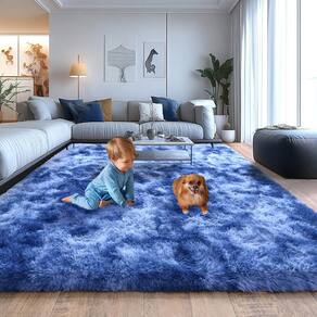 Tapete Shaggy Area Isdook para sala de estar Tie Dye Blue 240x300cm