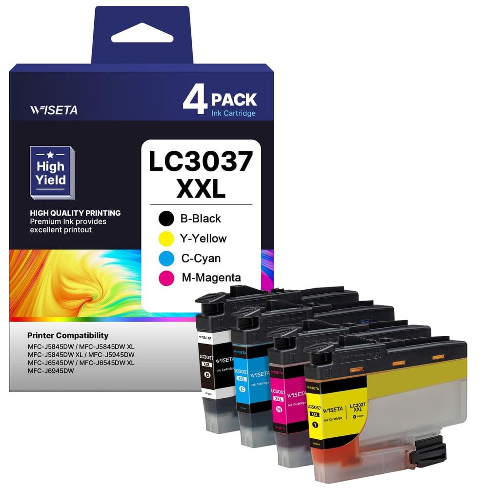Cartuchos de tinta Wiseta LC3037XXL BK/C/M/Y de alto rendimento, pacote com 4