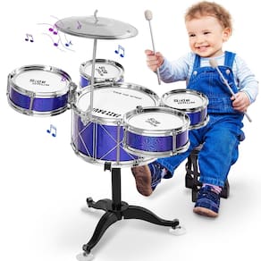Conjunto de bateria Tinylife Kids com 5 tambores, banquinho, bastões e prato 2-5Y
