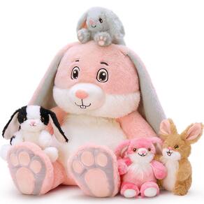 Coelhinho Karister de pelúcia, 5 unidades de 45 cm com 4 coelhinhos