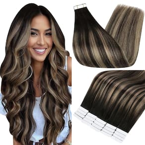 Fita adesiva Full Shine para extensões de cabelo em 30 cm preta com loira