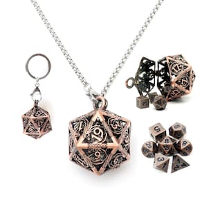 Colar Mini Dice Set Haxtec Copper Hollow D20 Metal DND