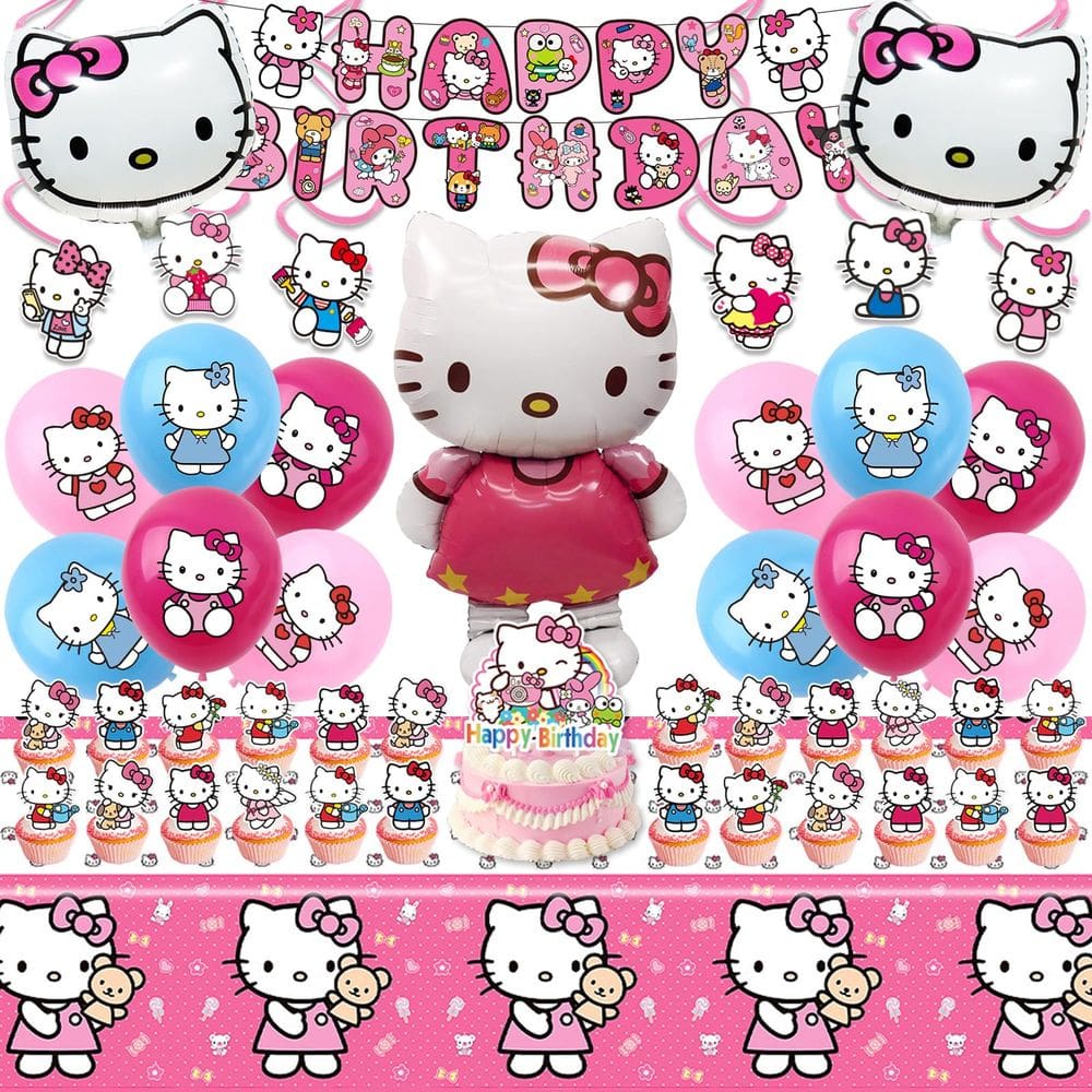 Conjunto de suprimentos de festa Kitty, decorações de festa de aniversário para meninas