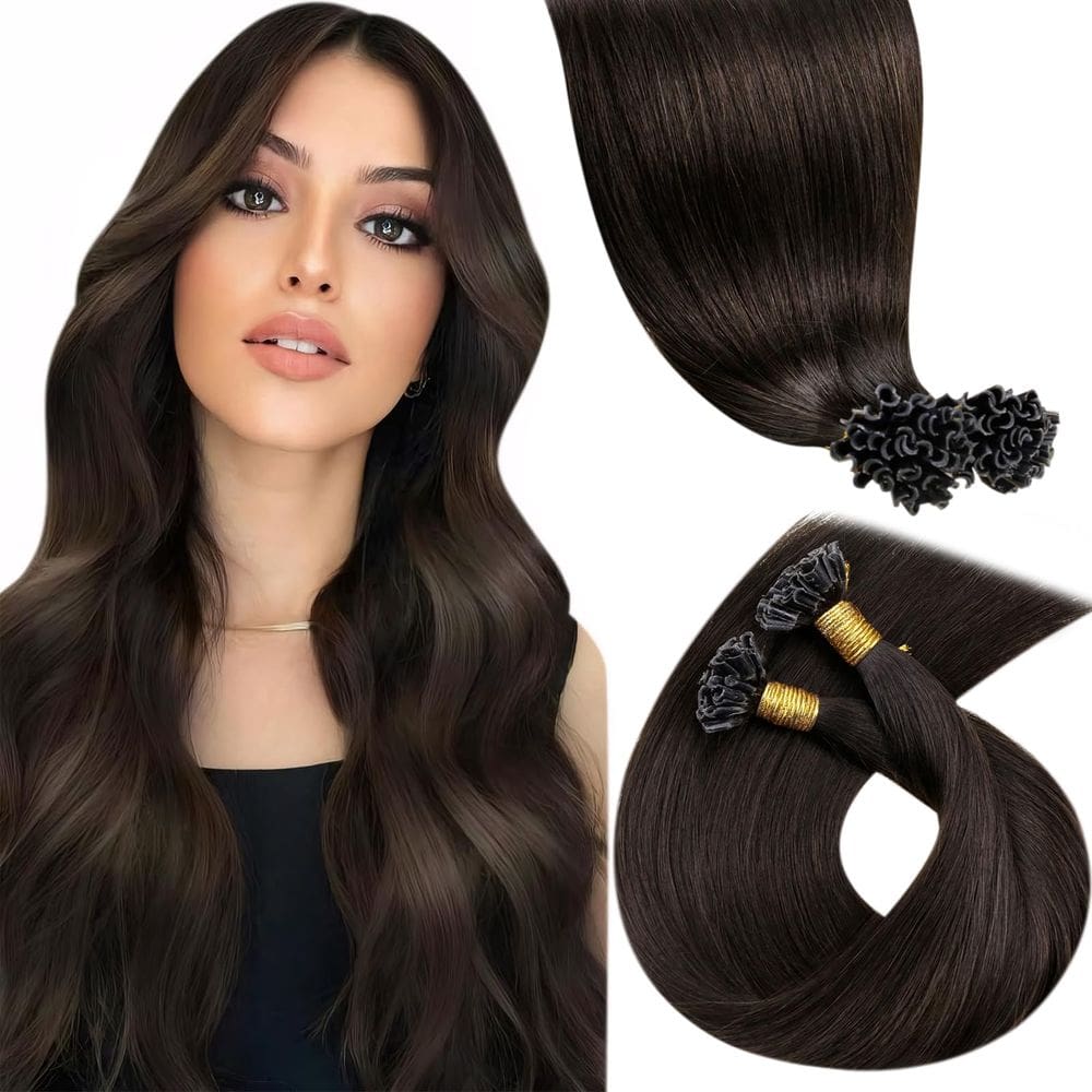 Extensões de cabelo LaAvoo K Tip Human Hair Darkest Brown 24 polegadas