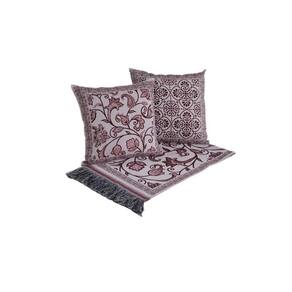 Kit Xale Para Sofá Com Franja Grécia 5 Peças 1,35m X 1,35m 60% Algodão 40% Poliéster Tecido Jacquard - Vinho