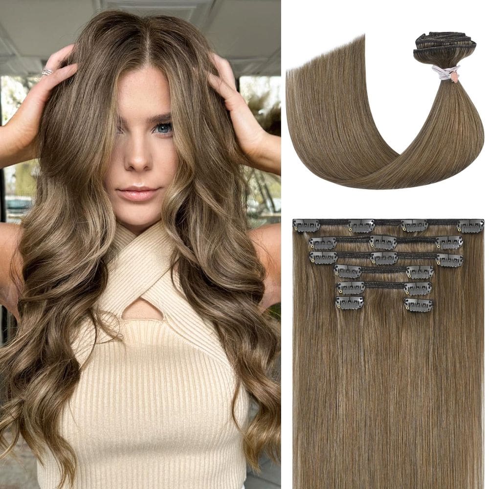 Extensões de cabelo Ukira Ash Brown 70 g 56 cm, 7 peças, clipe em Remy
