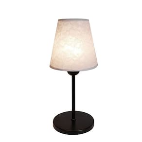 Abajur de Mesa Md-2005 Base Aluminio Preto Cúpula em Tecido Cone Renda Branco - Bivolt