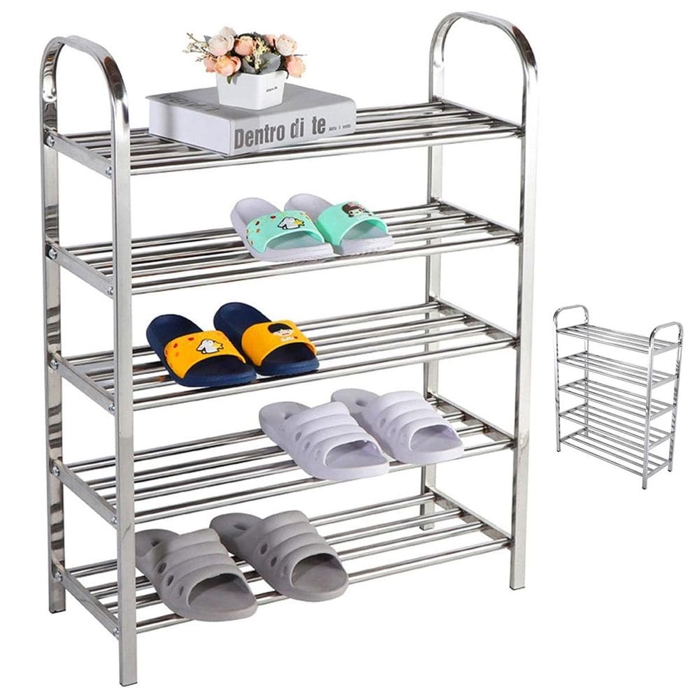Sapateira Prateleira Inox 5 Andares Sapato Calçado Tenis Sandalia Rack Hall de Entrada Multiuso Resistente Organizaçao
