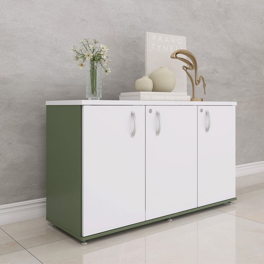 Armário para Escritório 3 Portas Credenza Salvia/Branco