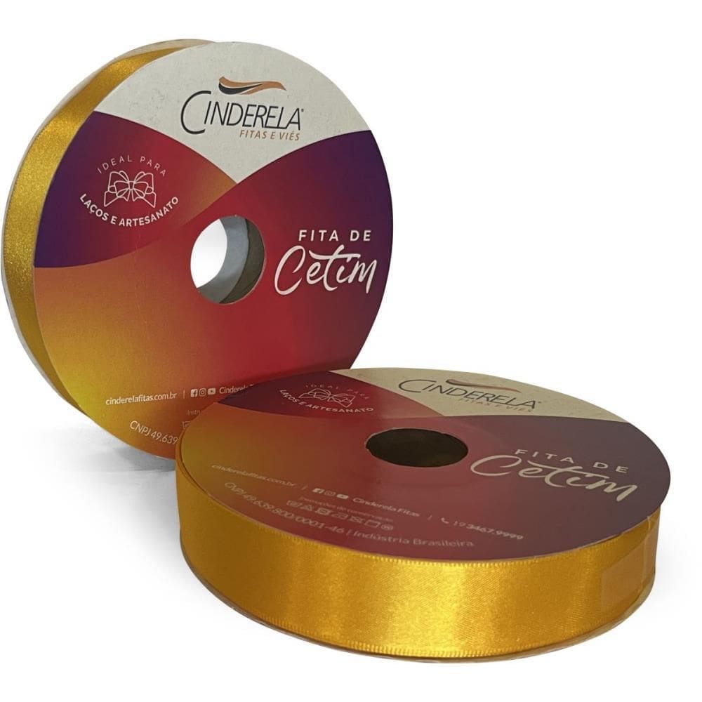 Fita De Cetim 22mm x 50m. Amarelo Ouro - Cinderela