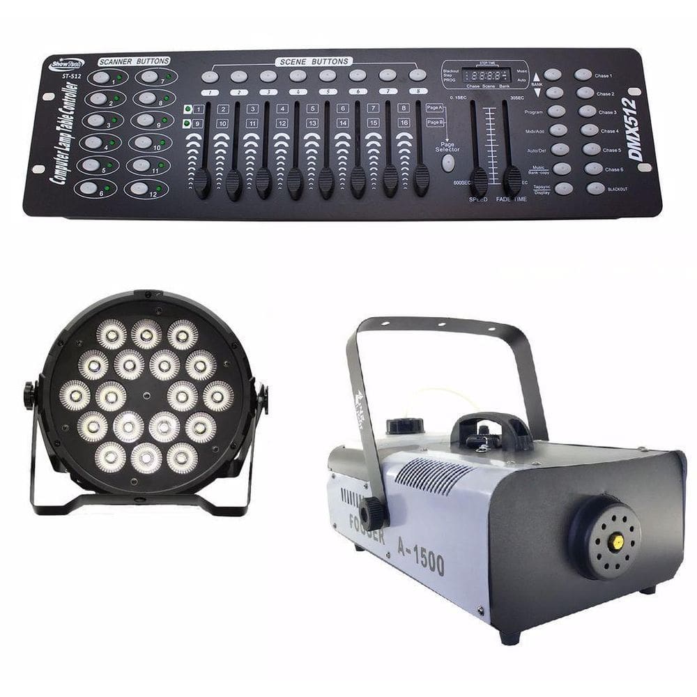 Kit 10 Par Led Slim 18X12W Dmx 512 Maquina De Fumaça 1500W