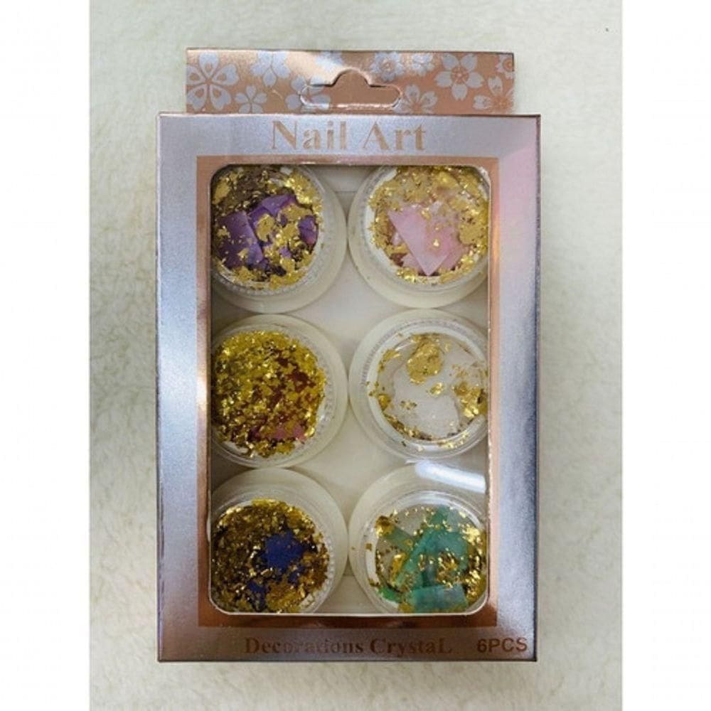 Kit 6 Madre Pérola Folha De Ouro Pedras Para Decoração Unha