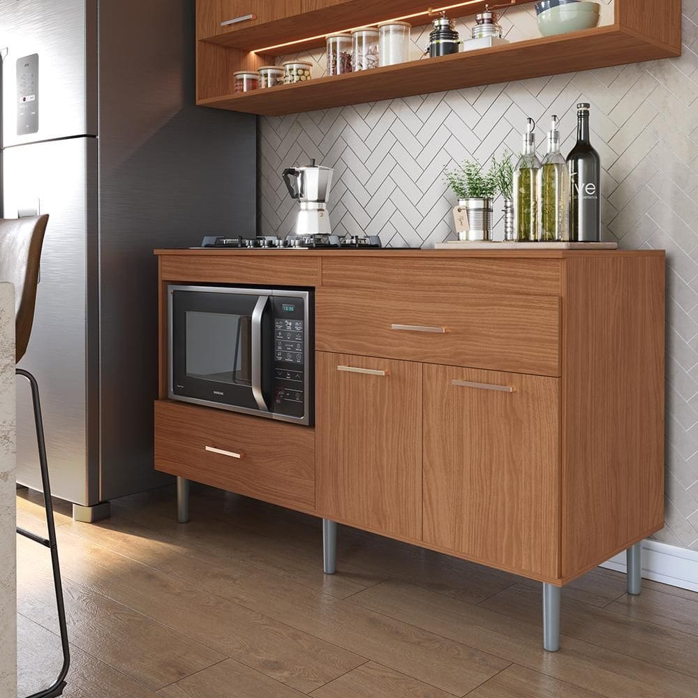 Balcão Cooktop 1,40m Movelove Turim 5 Bocas 2 Portas 2 Gavetas